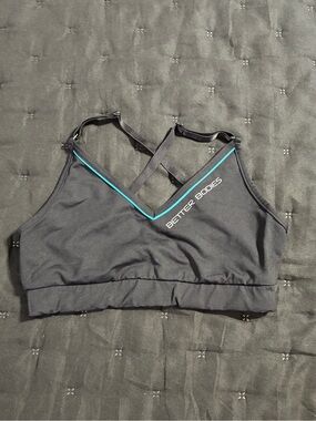 BETTER BODIES Black Sports Bra with Teal Piping